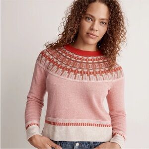 Madewell Cropped Pink/Red Fair Isle Sweater